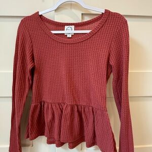 Women's Waffle Knit Peplum Top - Red